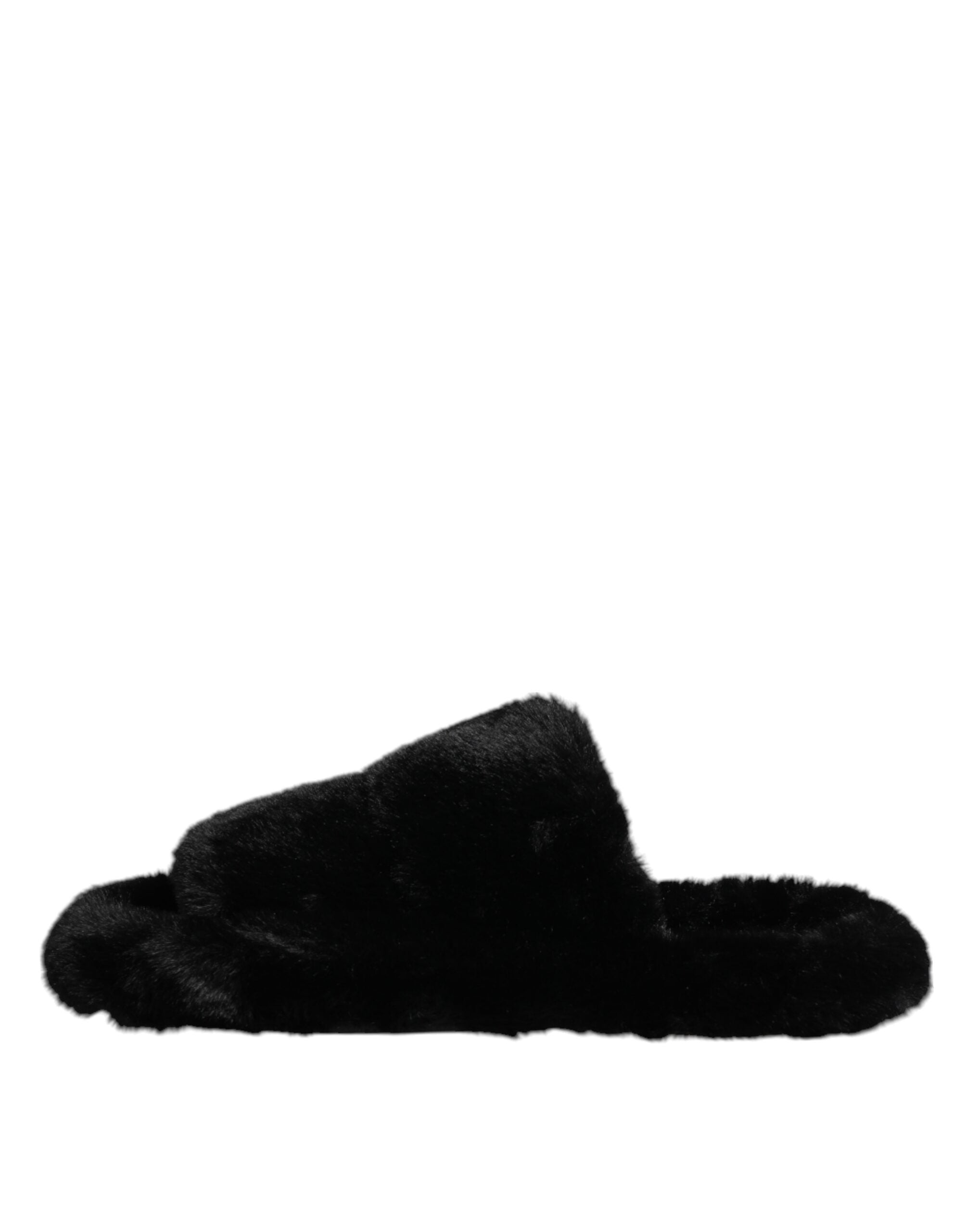 Dolce & Gabbana Schwarz Kunstfell Flats Männer Sandalen Schuhe