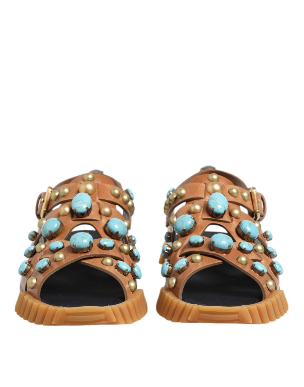 Dolce & Gabbana Braunes Leder Nietenschuhe Sandalen Schuhe