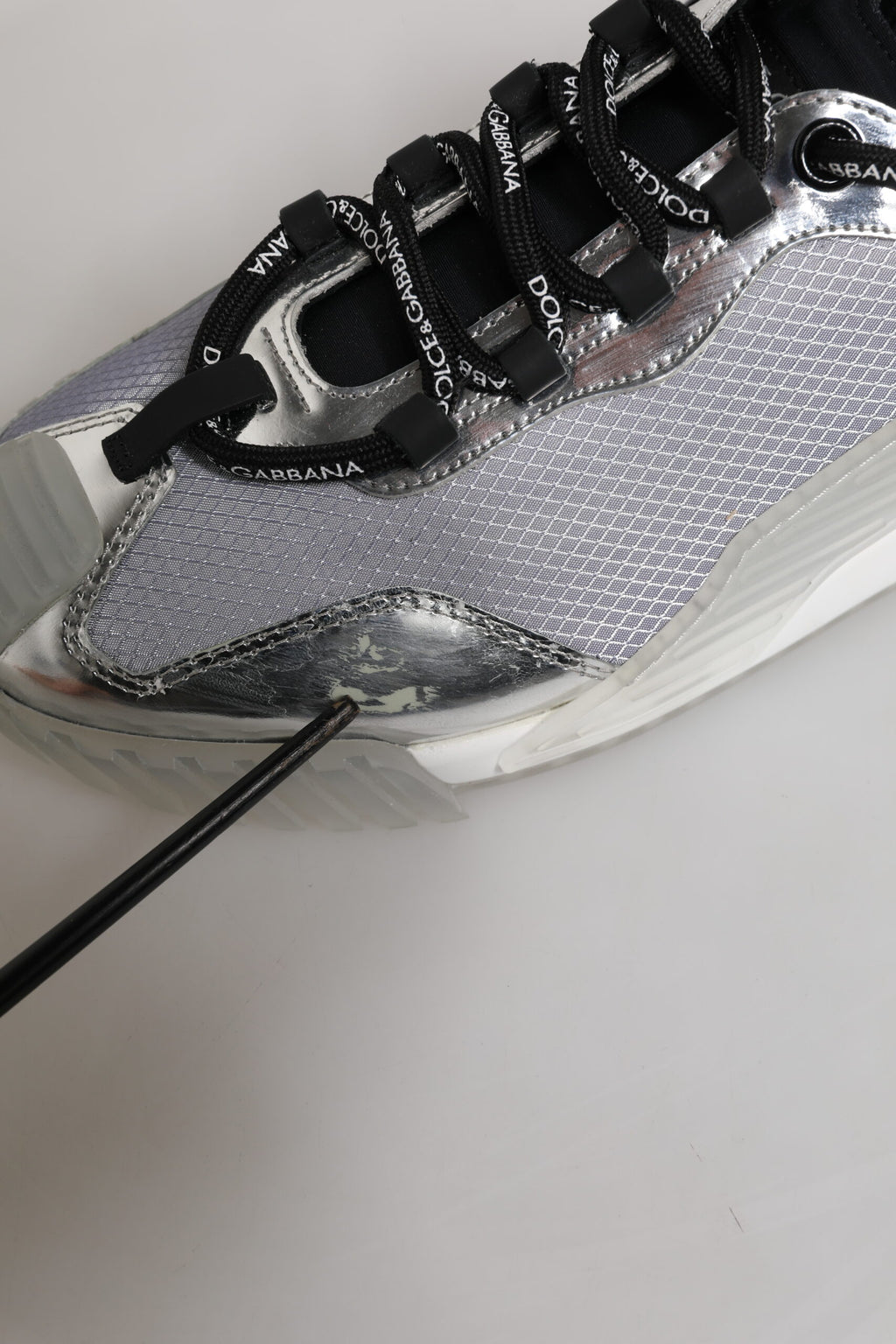 Dolce & Gabbana Silber Schwarz Nylon NS1 Low Top Männer Turnschuhe Schuhe