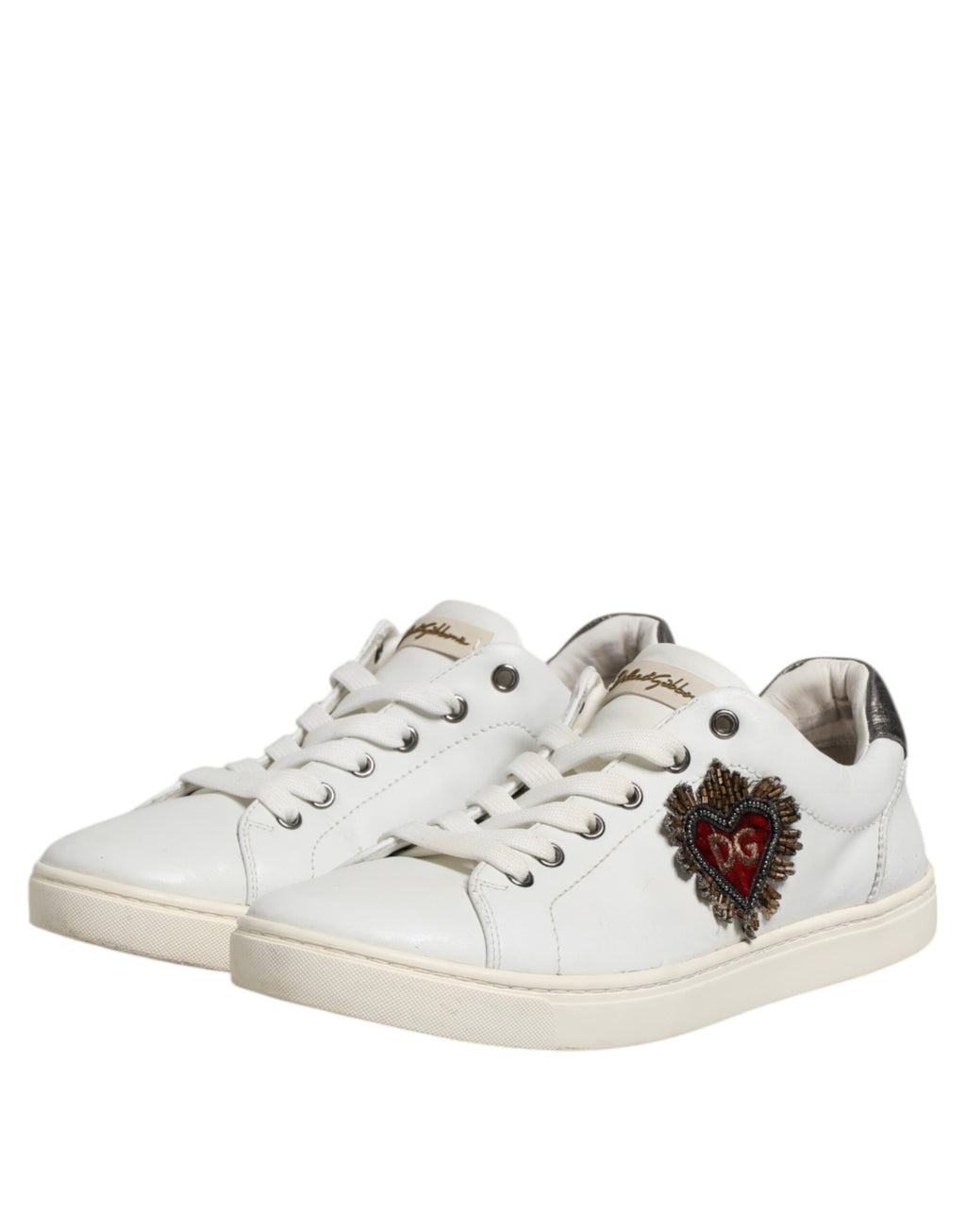 Dolce & Gabbana Weiß Silber Sacred Heart Männer Turnschuhe Schuhe