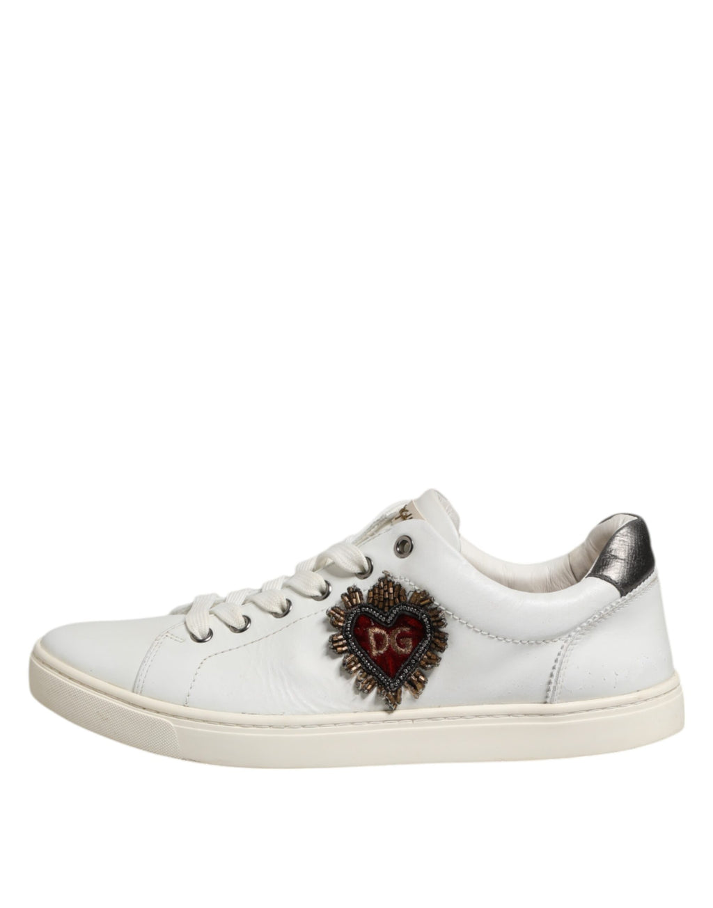 Dolce & Gabbana Weiß Silber Sacred Heart Männer Turnschuhe Schuhe