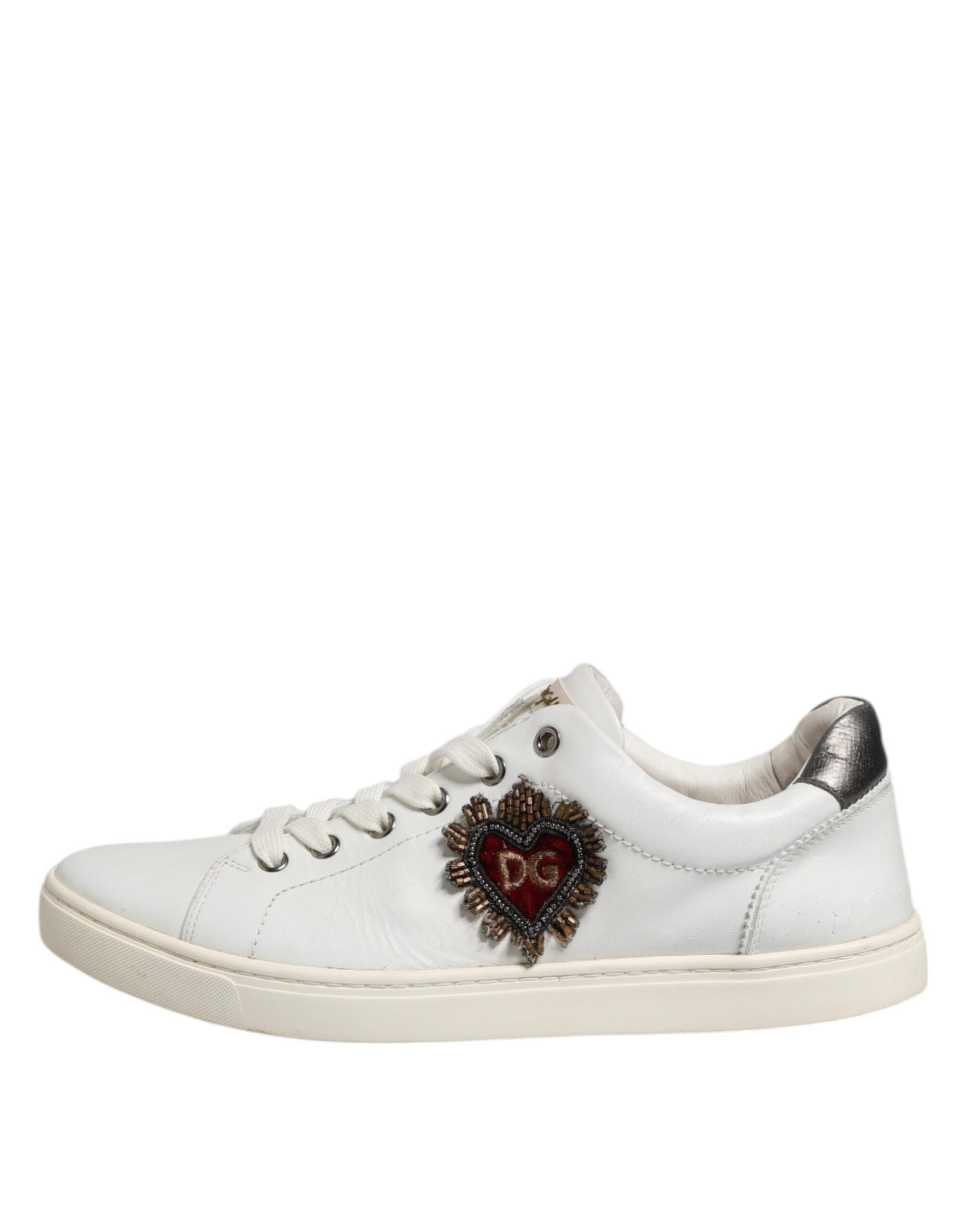 Dolce & Gabbana Weiß Silber Sacred Heart Männer Turnschuhe Schuhe