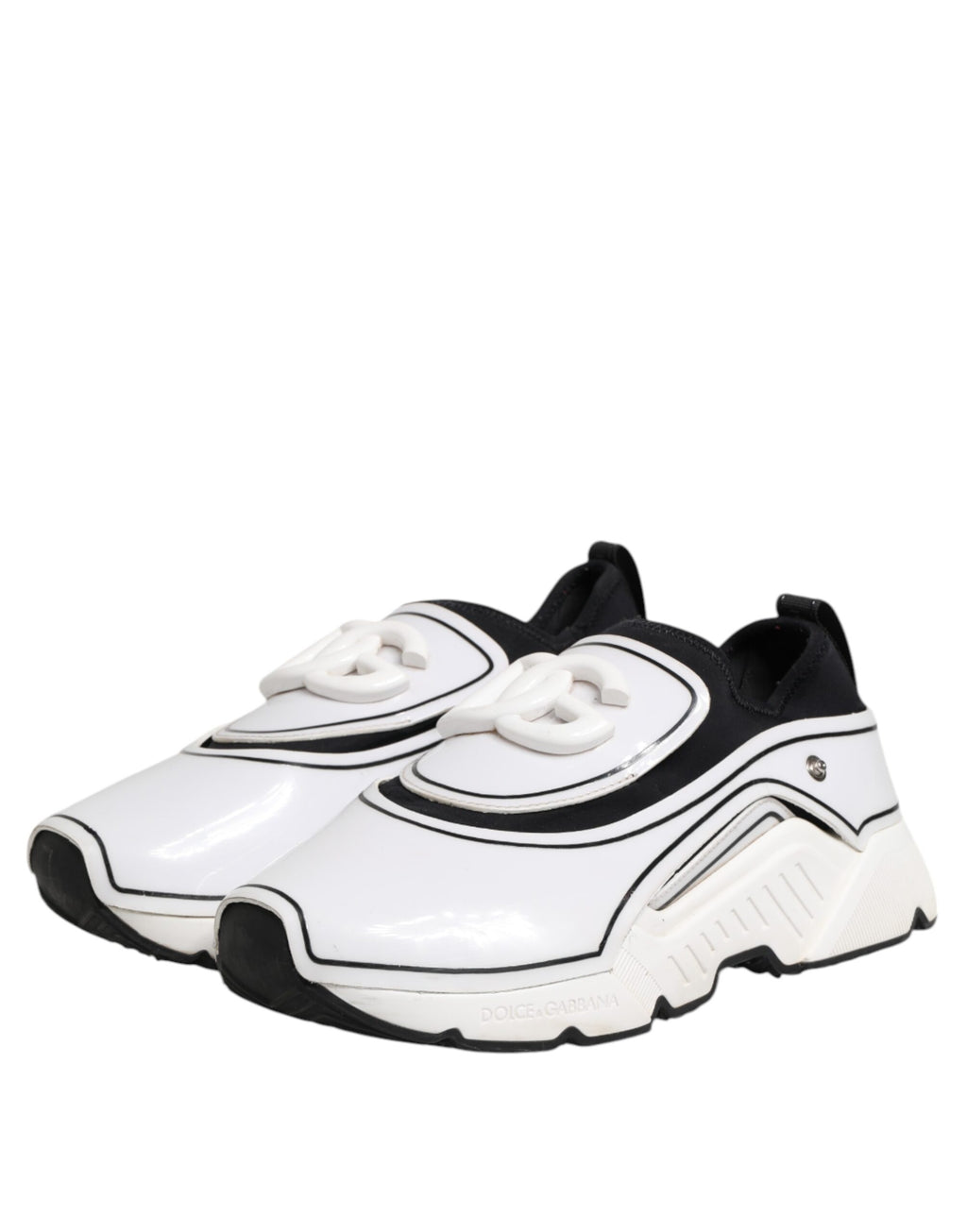 Dolce & Gabbana Weiß Schwarz Logo Plaque Daymaster Männer Turnschuhe Schuhe
