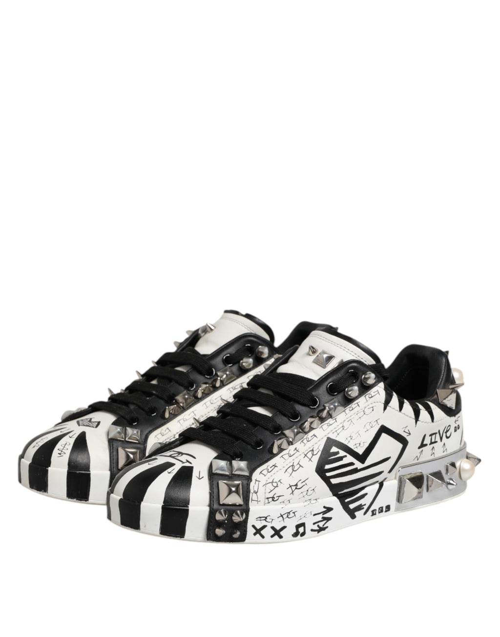 Dolce & Gabbana Schwarz Weiß Nieten Low Top Sneakers Schuhe