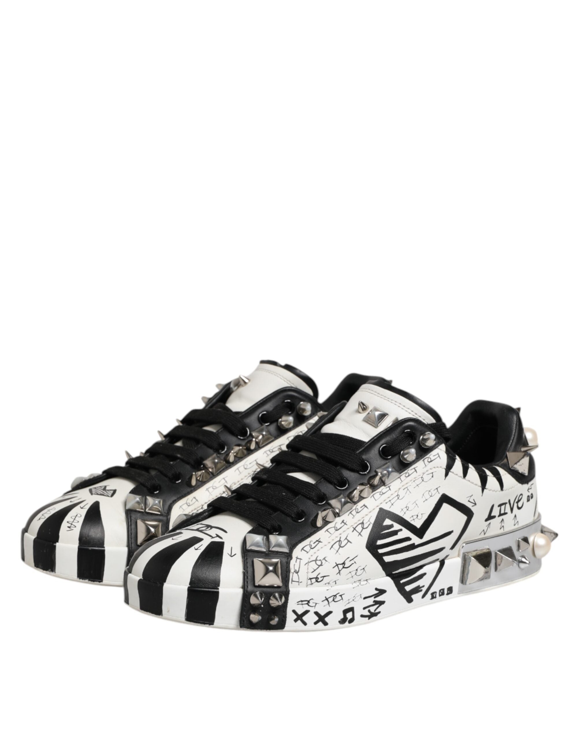 Dolce & Gabbana Schwarz Weiß Nieten Low Top Sneakers Schuhe
