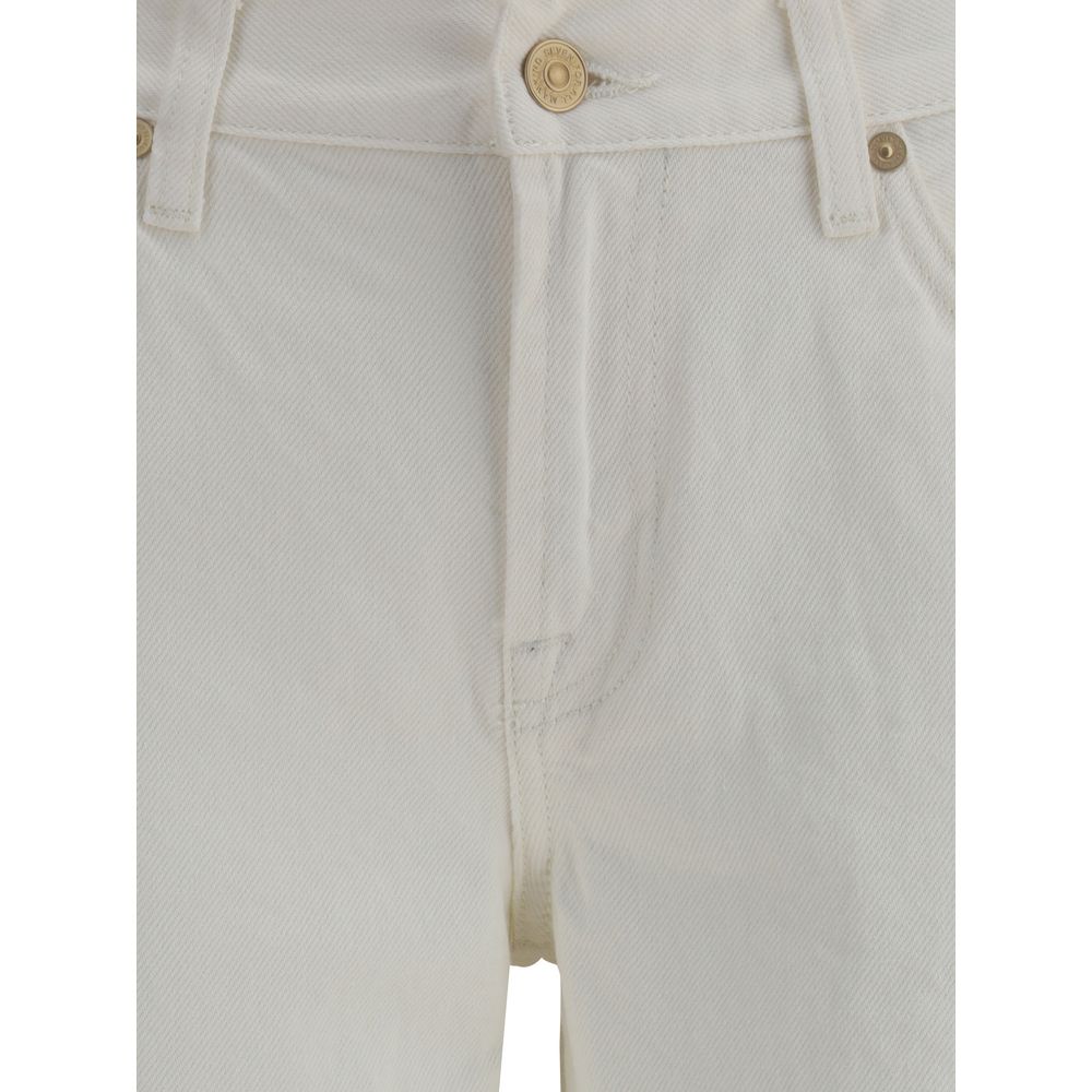 7FOR Baumwoll-Jeans mit ausgestelltem Bein in Creme