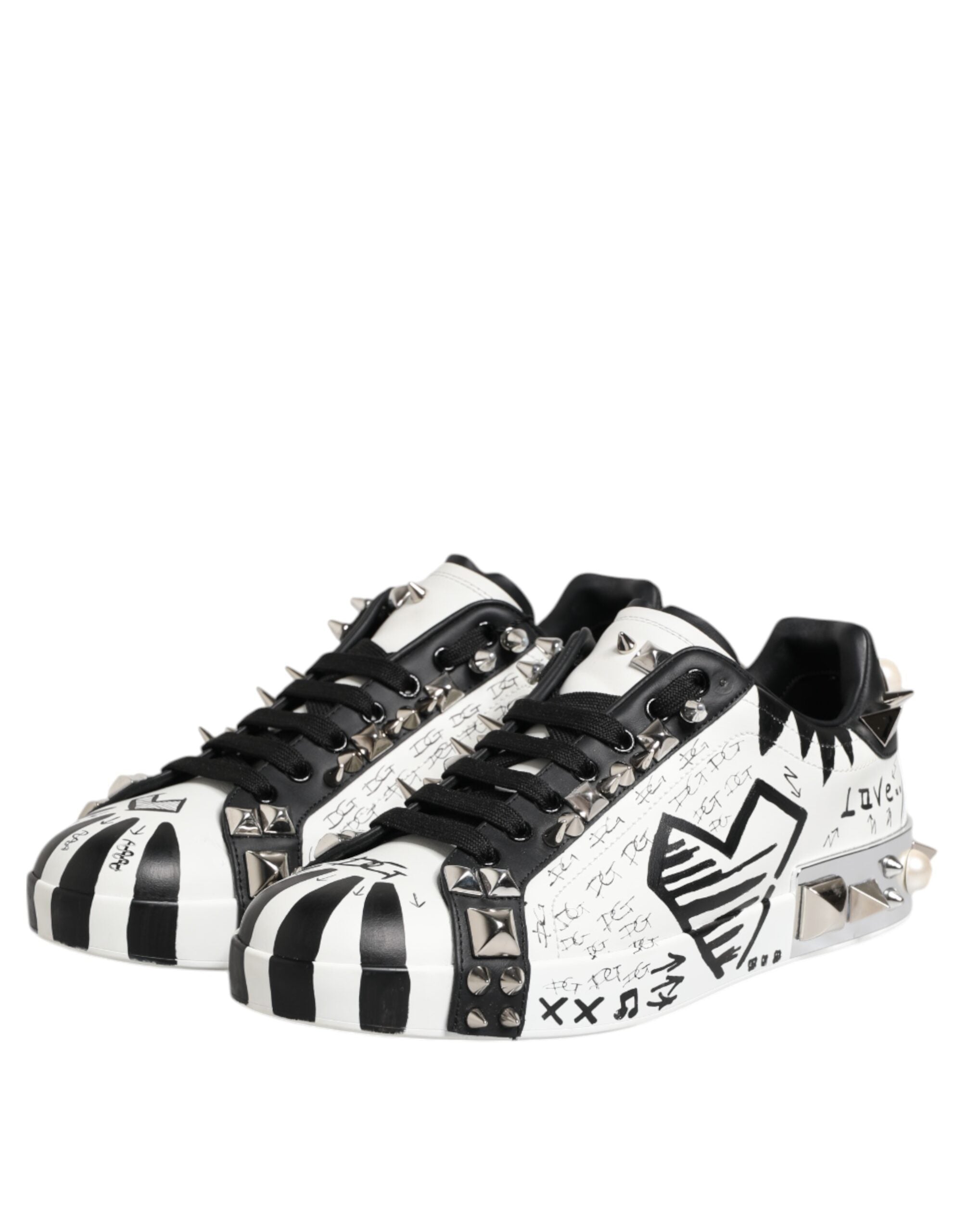 Dolce & Gabbana Schwarz Weiß Nieten Low Top Sneakers Schuhe