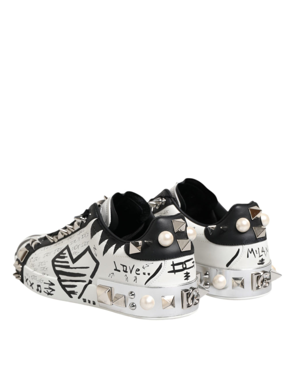 Dolce & Gabbana Schwarz Weiß Nieten Low Top Sneakers Schuhe