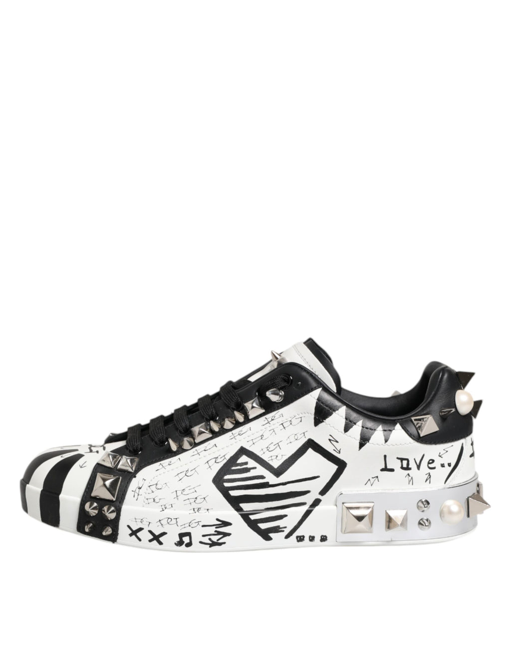 Dolce & Gabbana Schwarz Weiß Nieten Low Top Sneakers Schuhe