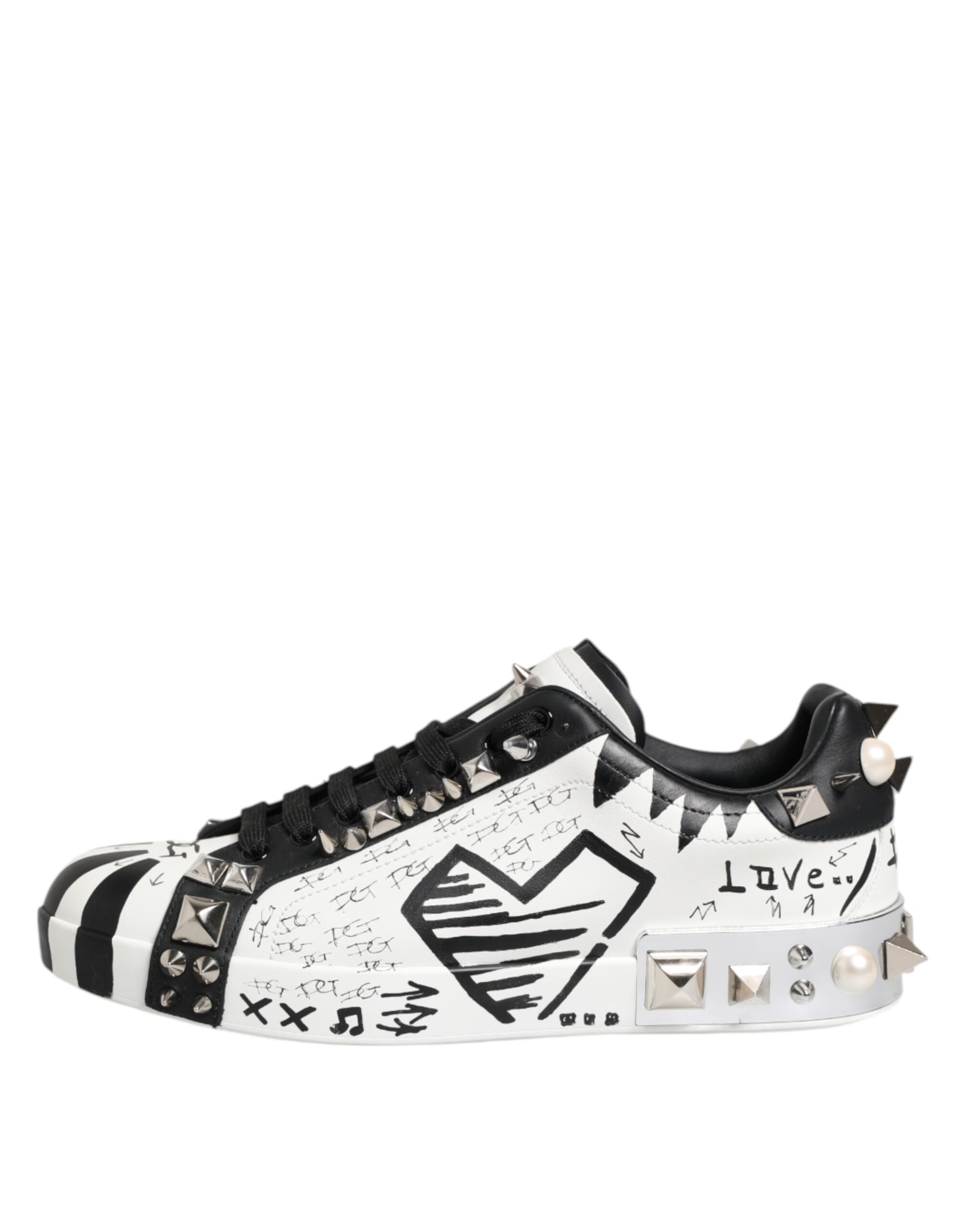 Dolce & Gabbana Schwarz Weiß Nieten Low Top Sneakers Schuhe