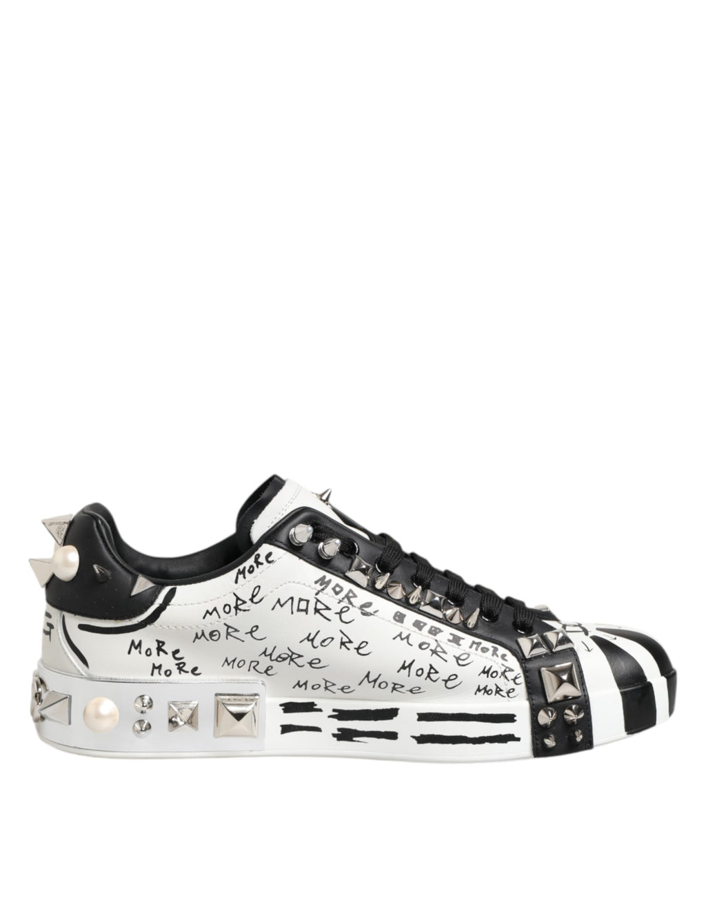 Dolce & Gabbana Schwarz Weiß Nieten Low Top Sneakers Schuhe