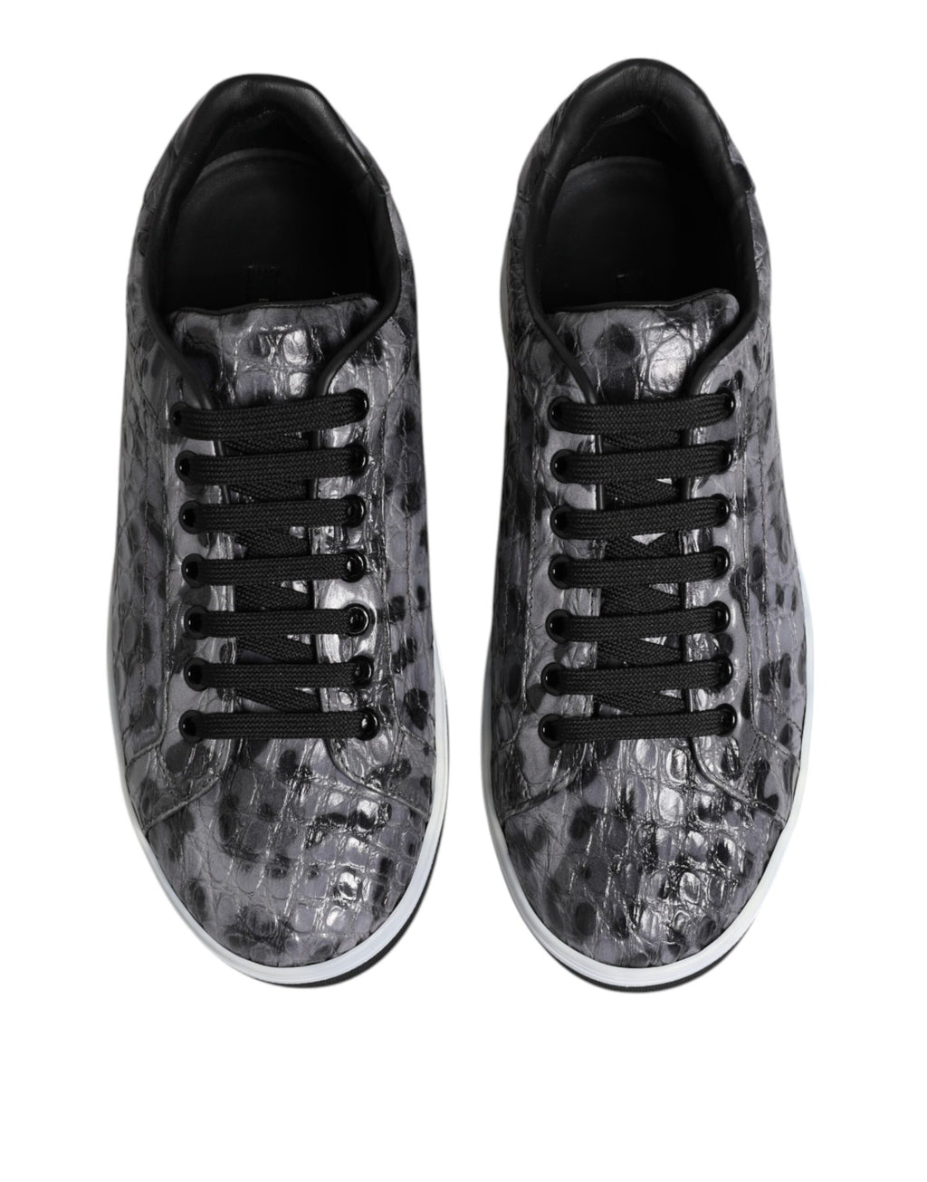 Dolce & Gabbana Graue Leder Leopard Low Top Sneakers Schuhe
