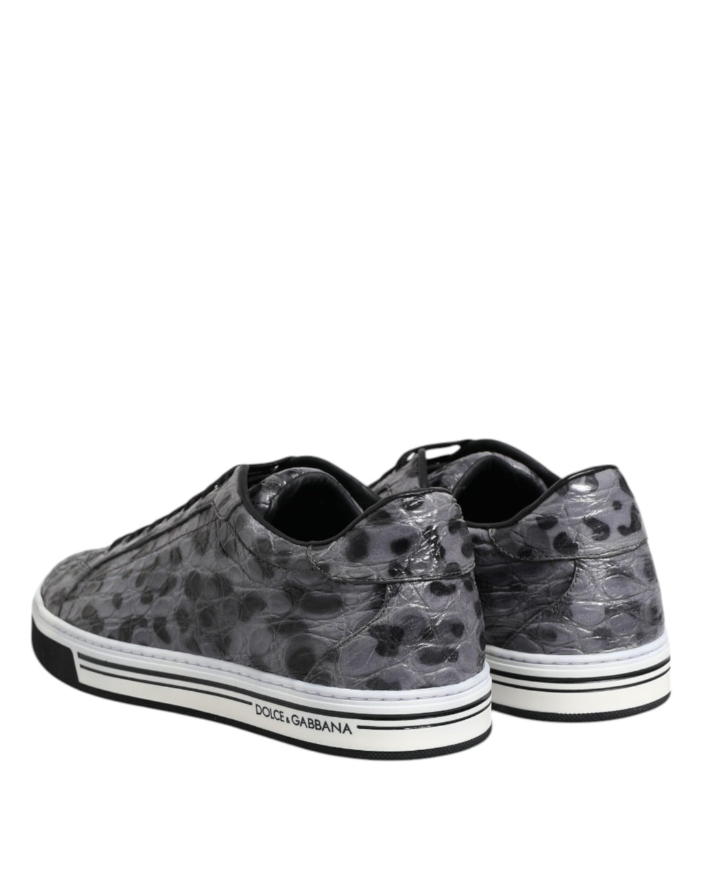 Dolce & Gabbana Graue Leder Leopard Low Top Sneakers Schuhe