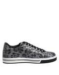 Dolce & Gabbana Gray Leather Leopard Low Top Sneakers Shoes