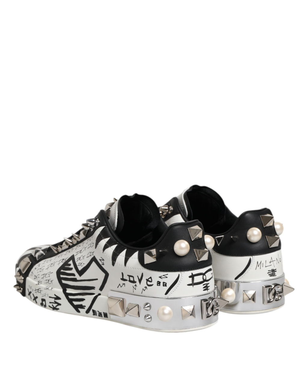 Dolce & Gabbana Schwarz Weiß Nieten Low Top Sneakers Schuhe