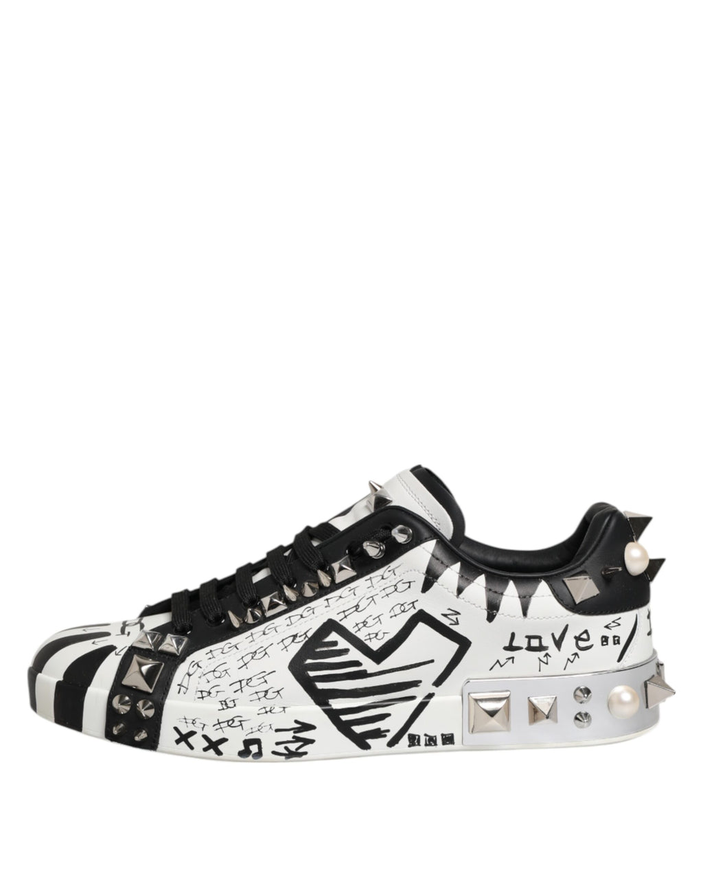 Dolce & Gabbana Schwarz Weiß Nieten Low Top Sneakers Schuhe