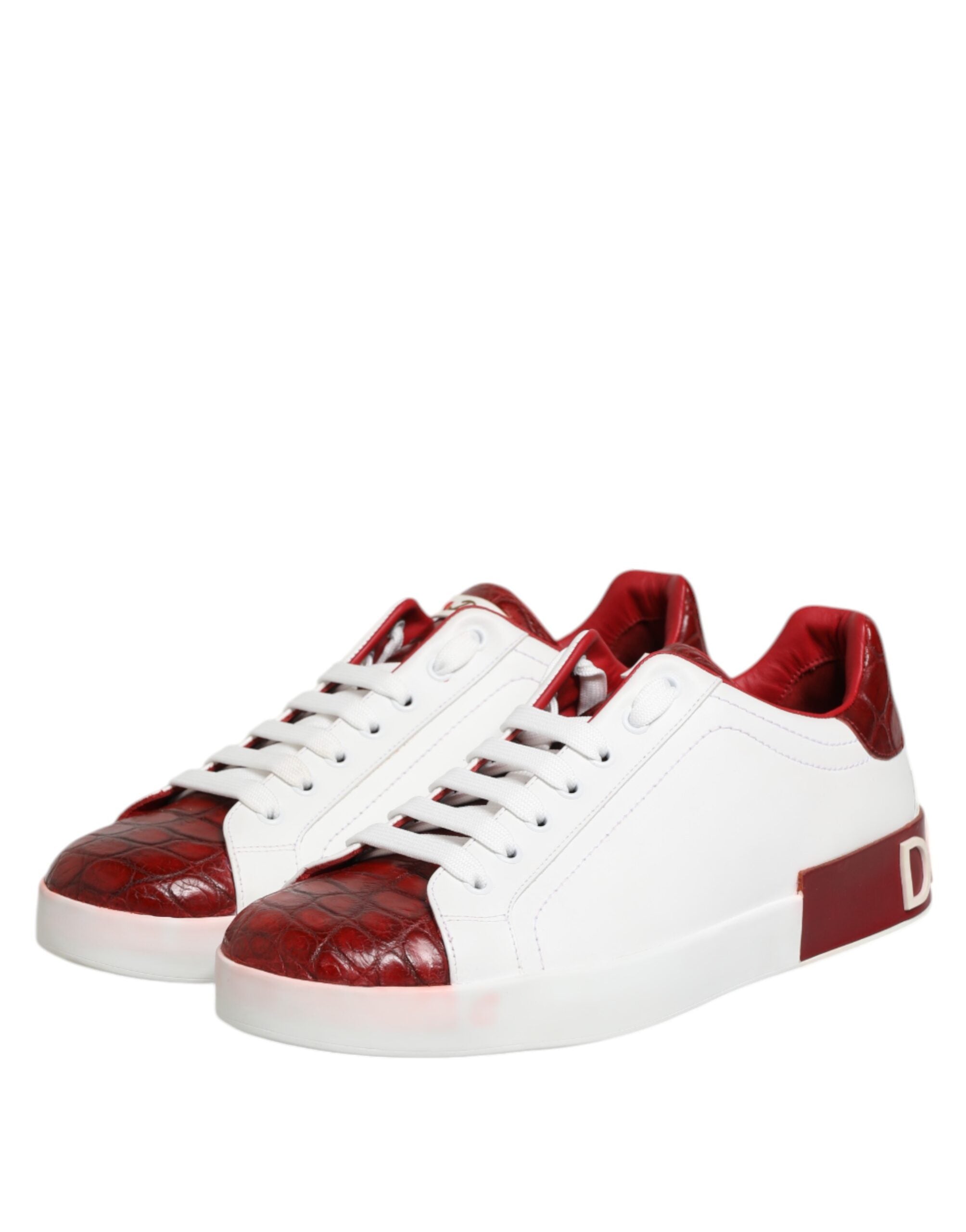 Dolce & Gabbana Weiß Rot Leder Lace Up Turnschuhe Schuhe