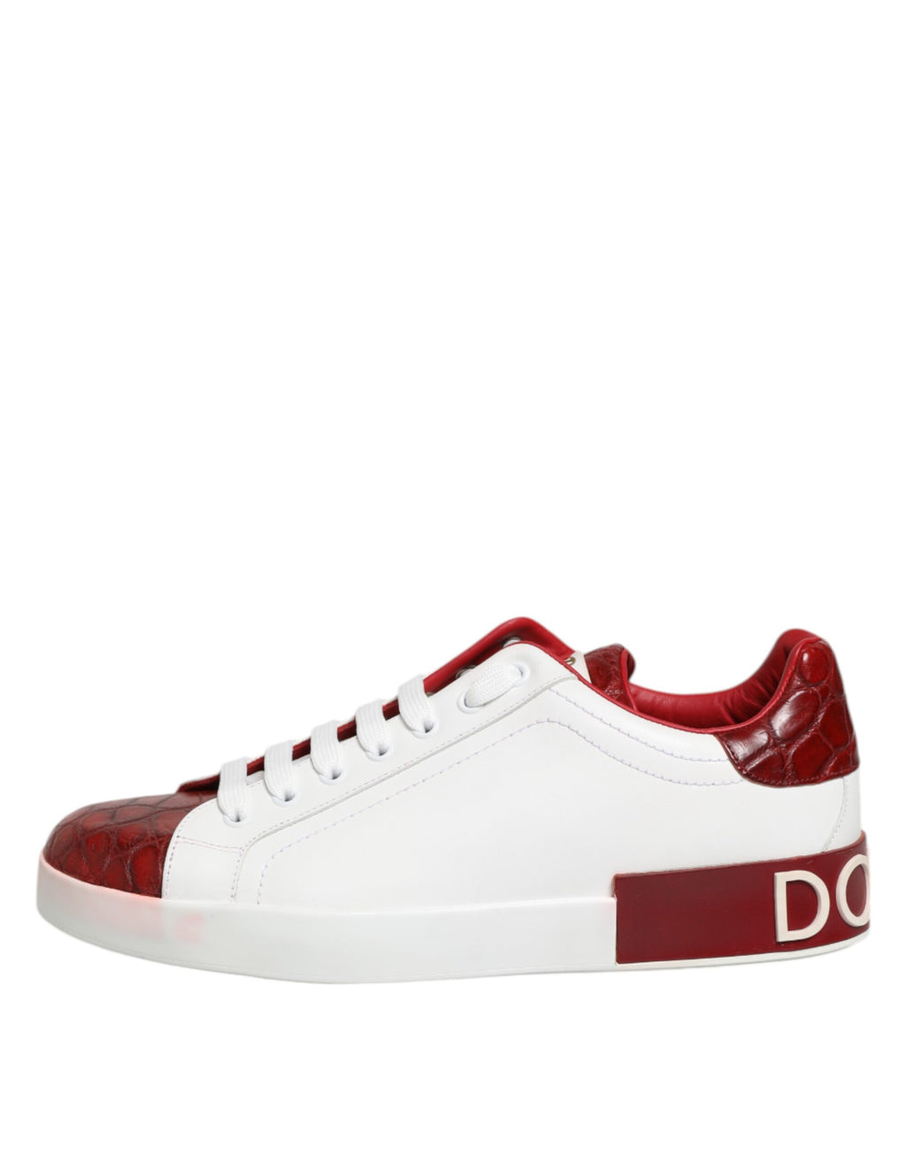 Dolce & Gabbana Weiß Rot Leder Lace Up Turnschuhe Schuhe