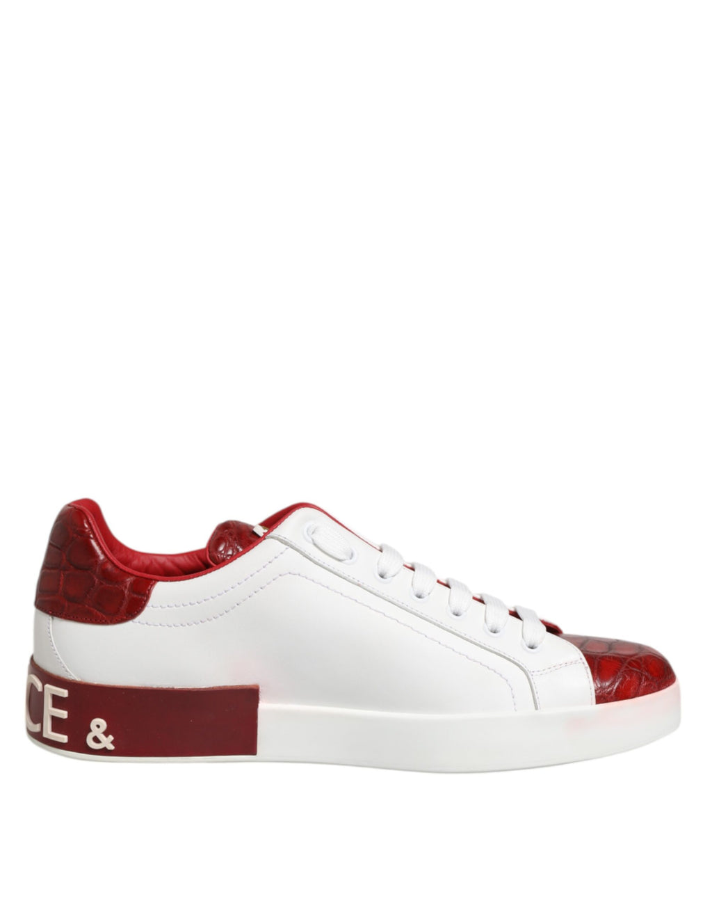 Dolce & Gabbana Weiß Rot Leder Lace Up Turnschuhe Schuhe