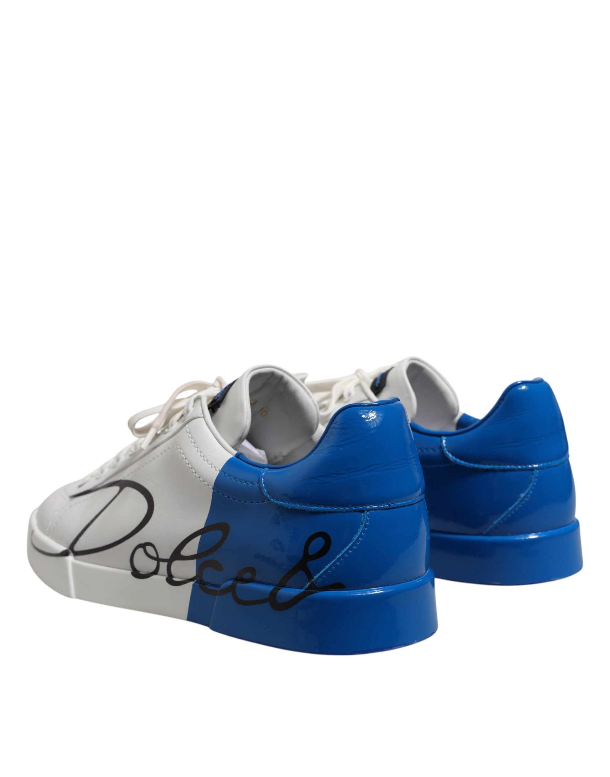 Dolce & Gabbana Weiß Blau Leder Logo Low Top Sneakers Schuhe