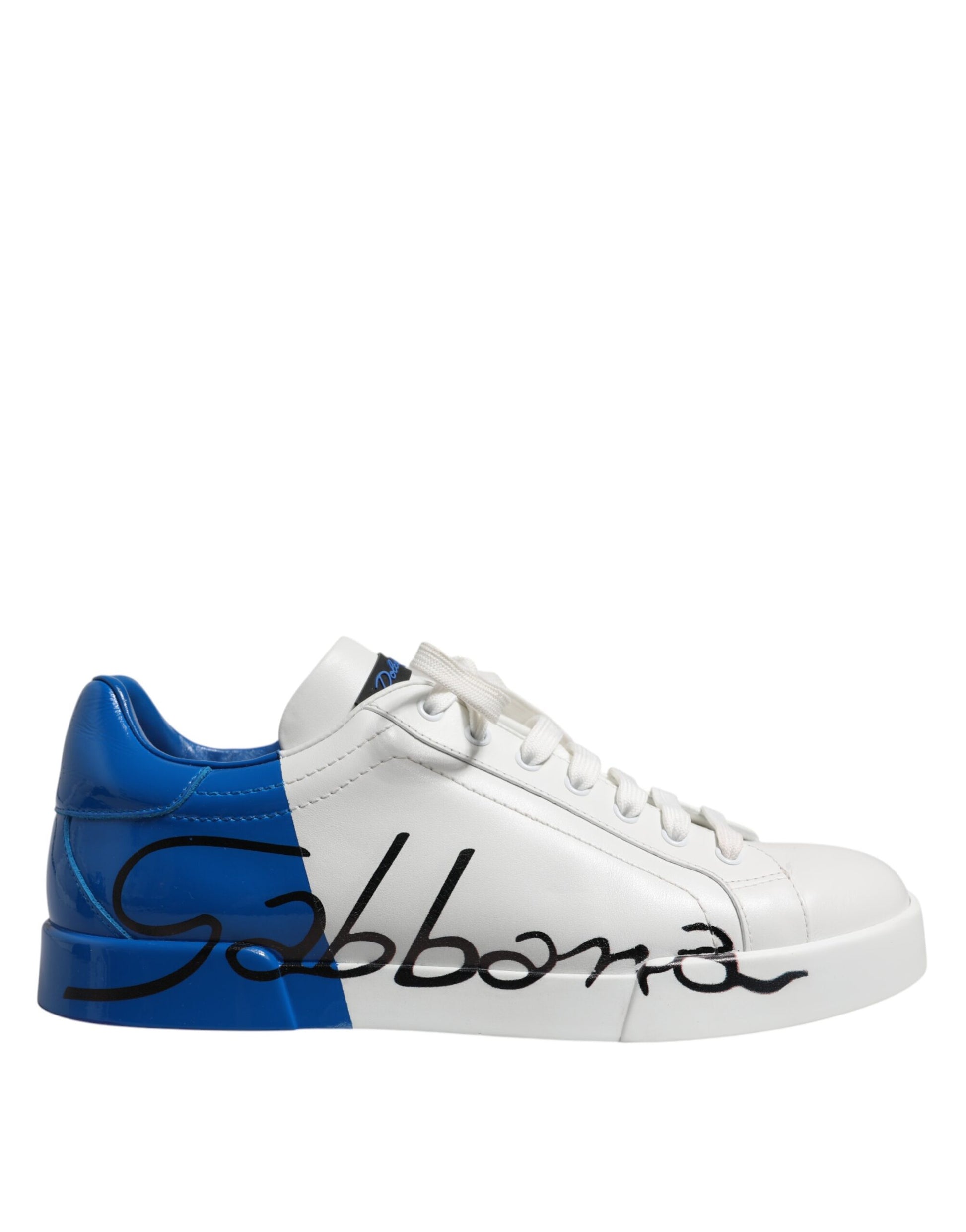 Dolce & Gabbana Weiß Blau Leder Logo Low Top Sneakers Schuhe