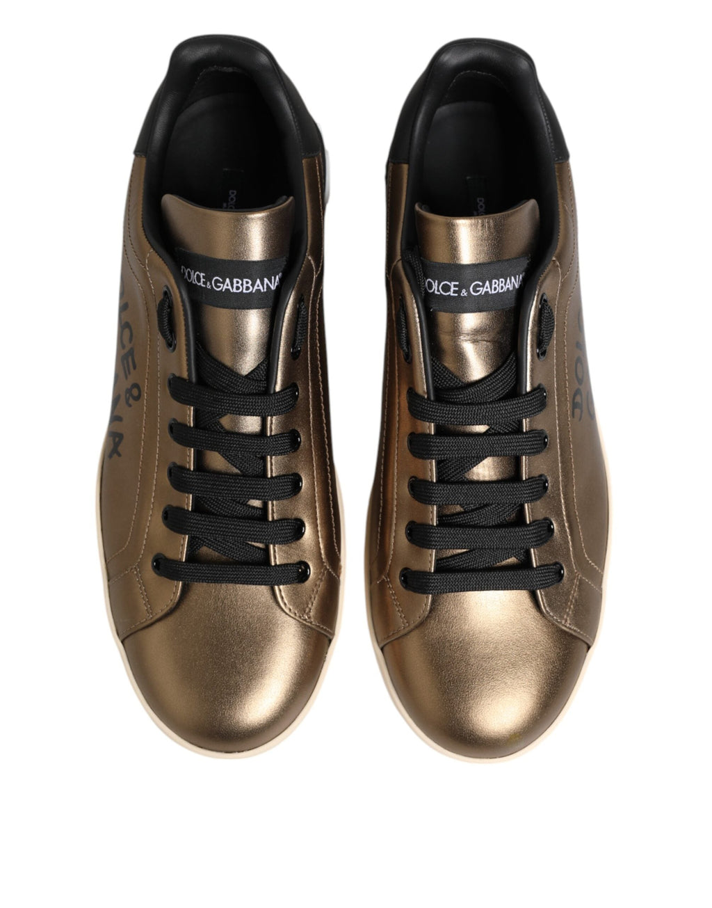 Dolce & Gabbana Gold Portofino Leder Low Top Sneakers Schuhe