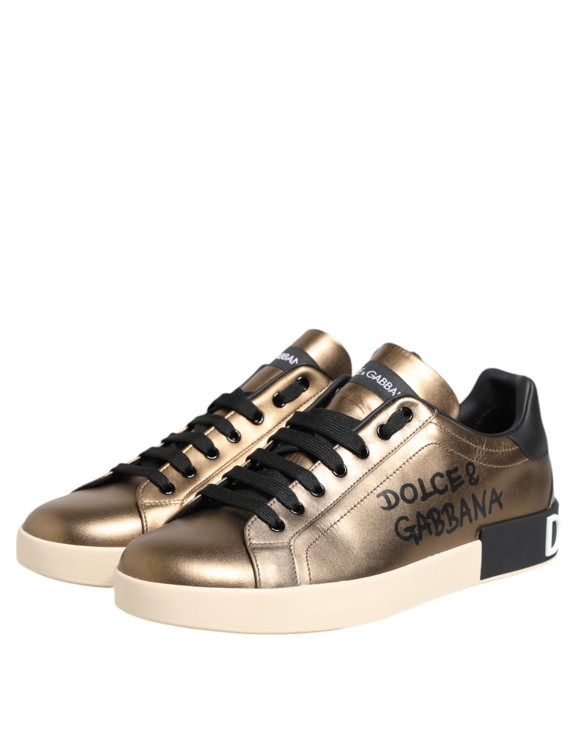 Dolce & Gabbana Gold Portofino Leder Low Top Sneakers Schuhe