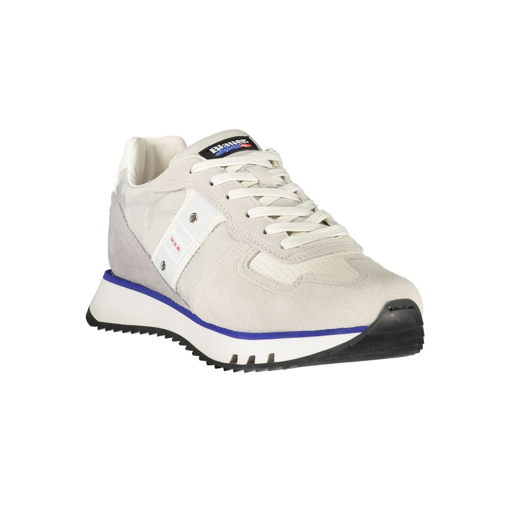 Blauer Graue Leder Herren Sneaker