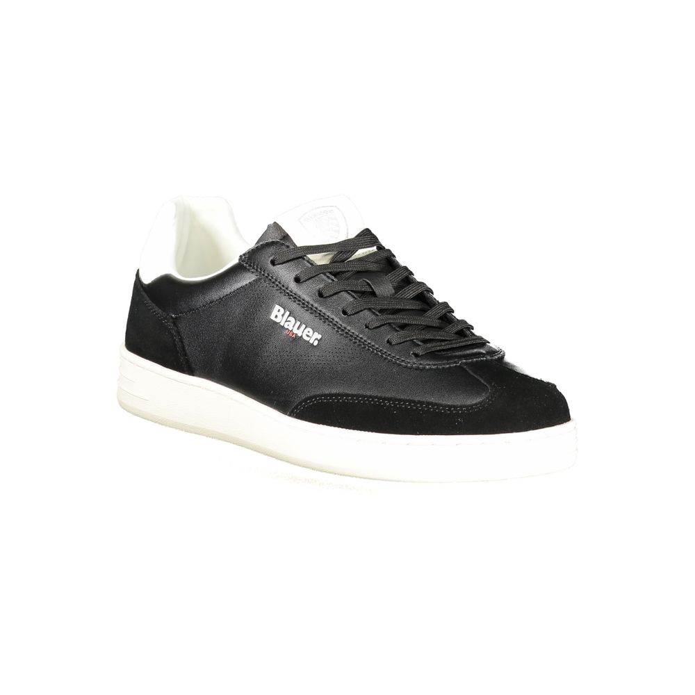 Blauer Schwarzes Leder Herren Sneaker