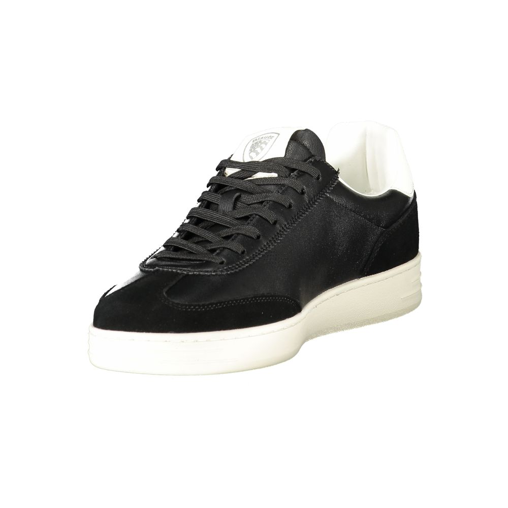 Blauer Schwarzes Leder Herren Sneaker
