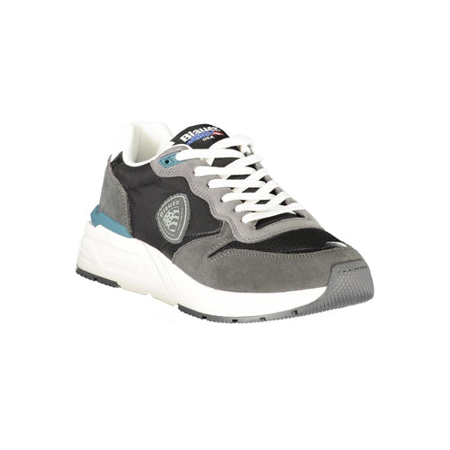 Blauer Schwarzes Leder Herren Sneaker