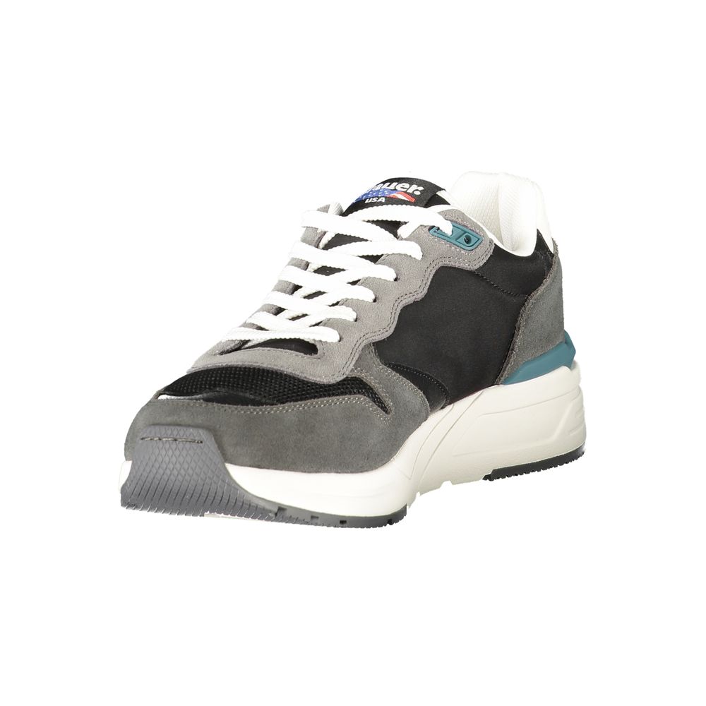 Blauer Schwarzes Leder Herren Sneaker