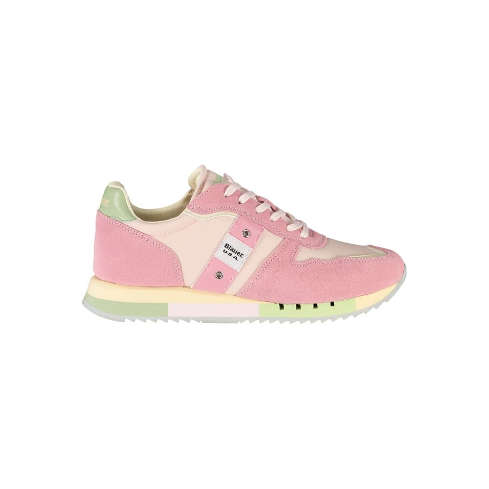 Blauer Rosa Leder Damen Sneaker