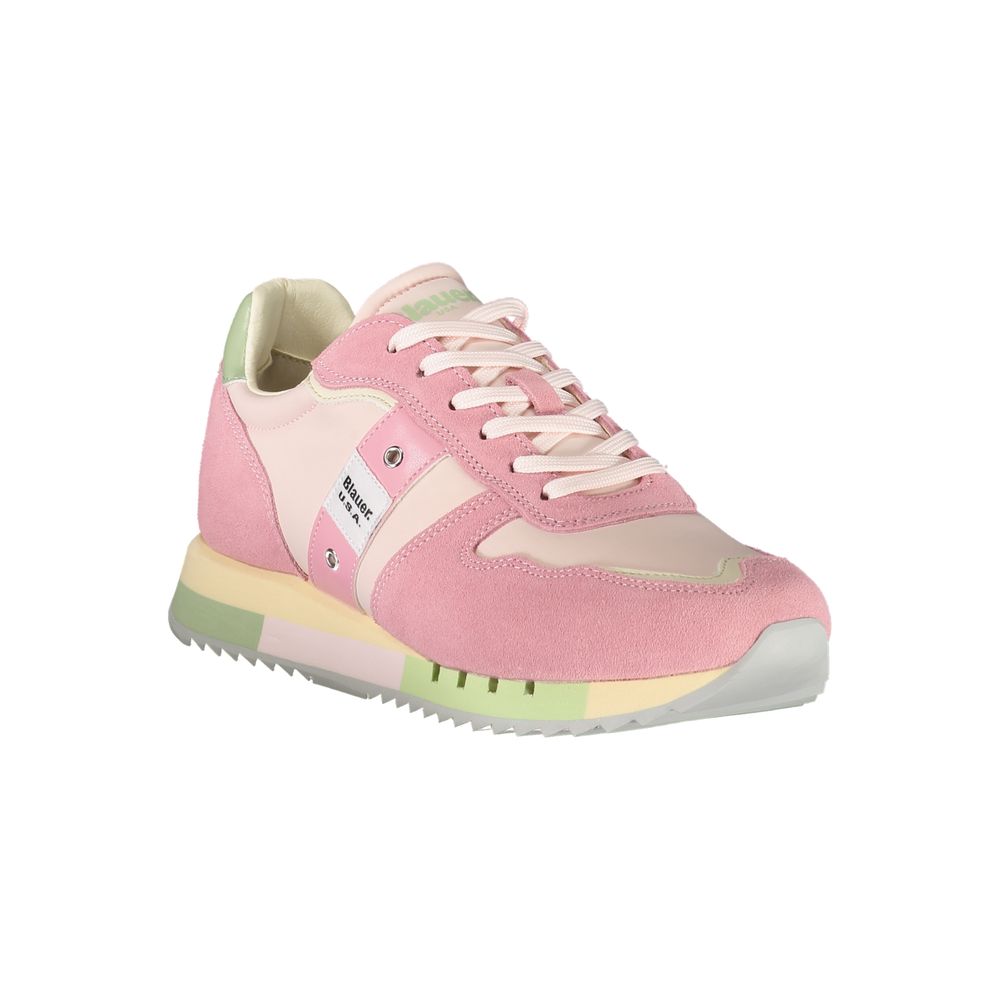 Blauer Rosa Leder Damen Sneaker