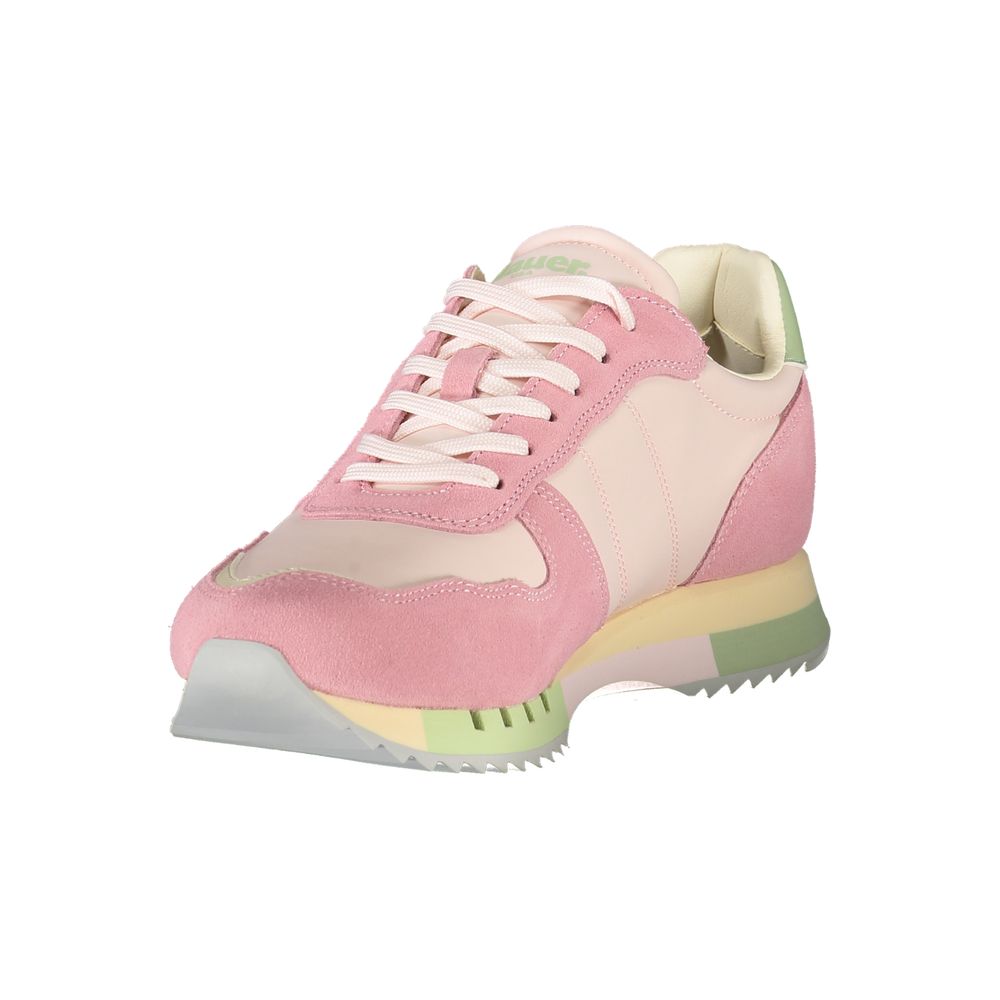 Blauer Rosa Leder Damen Sneaker