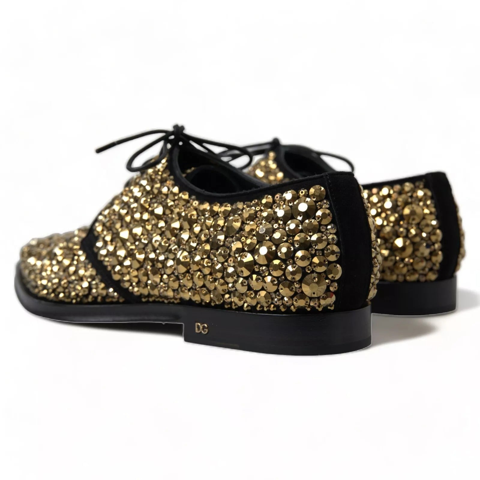 Dolce & Gabbana Schwarz Gold verschönerte Derby Schuhe