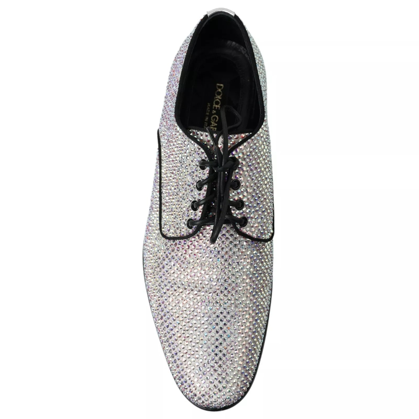 Dolce & Gabbana Silberne Leder Strass Derby Schuhe