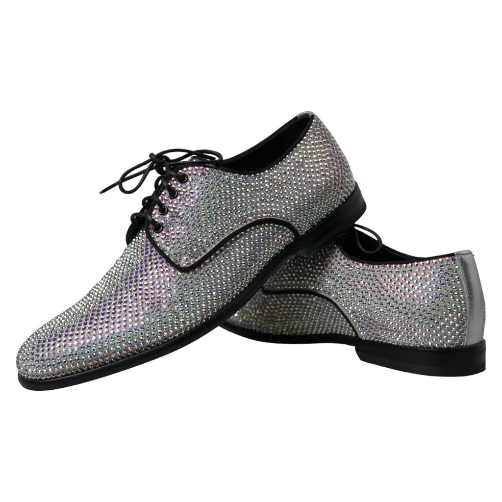 Dolce & Gabbana Silberne Leder Strass Derby Schuhe