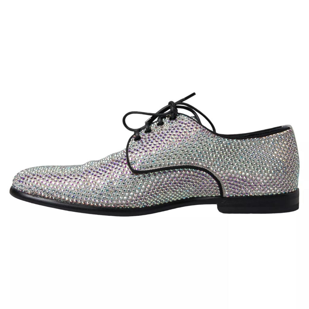 Dolce & Gabbana Silberne Leder Strass Derby Schuhe