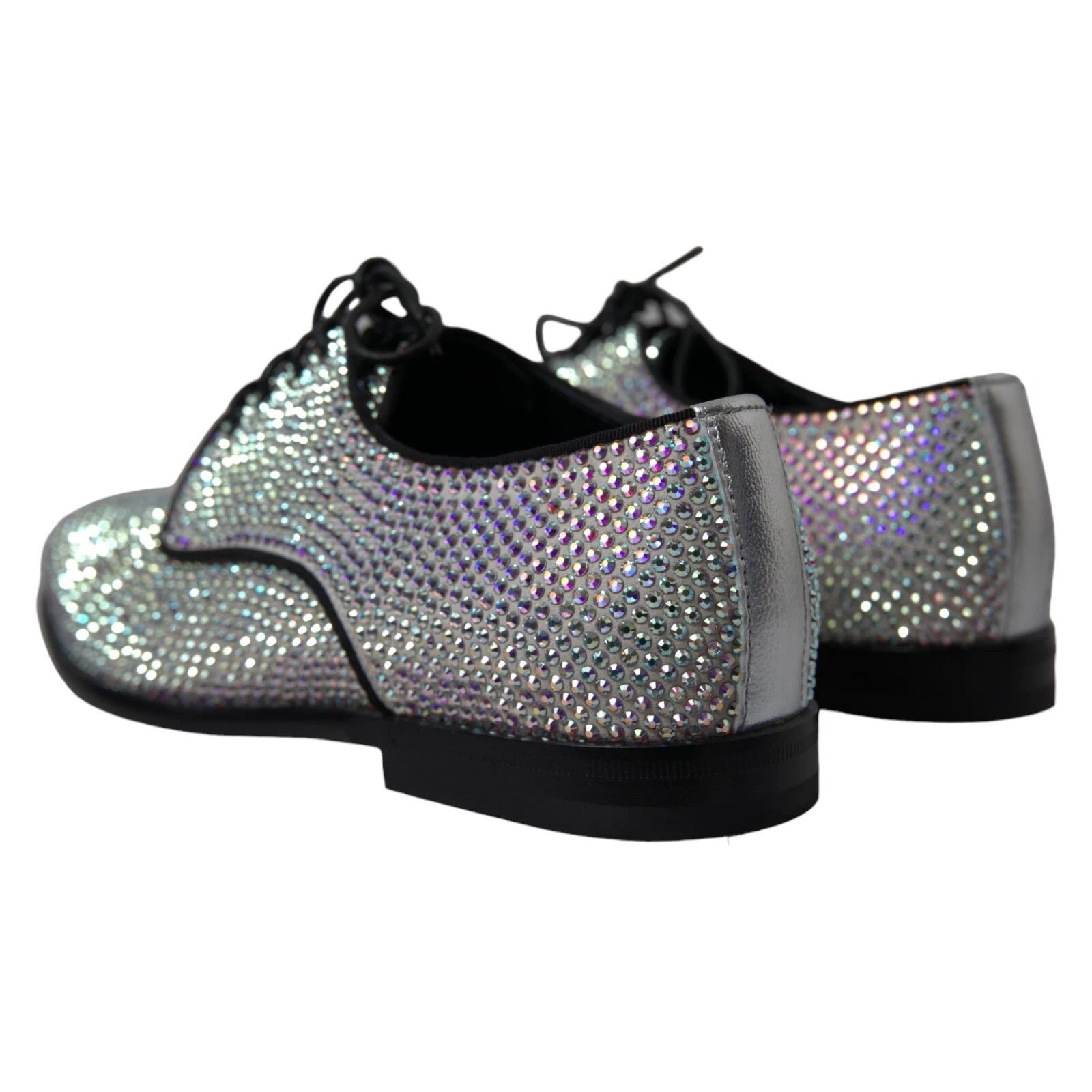 Dolce & Gabbana Silberne Leder Strass Derby Schuhe