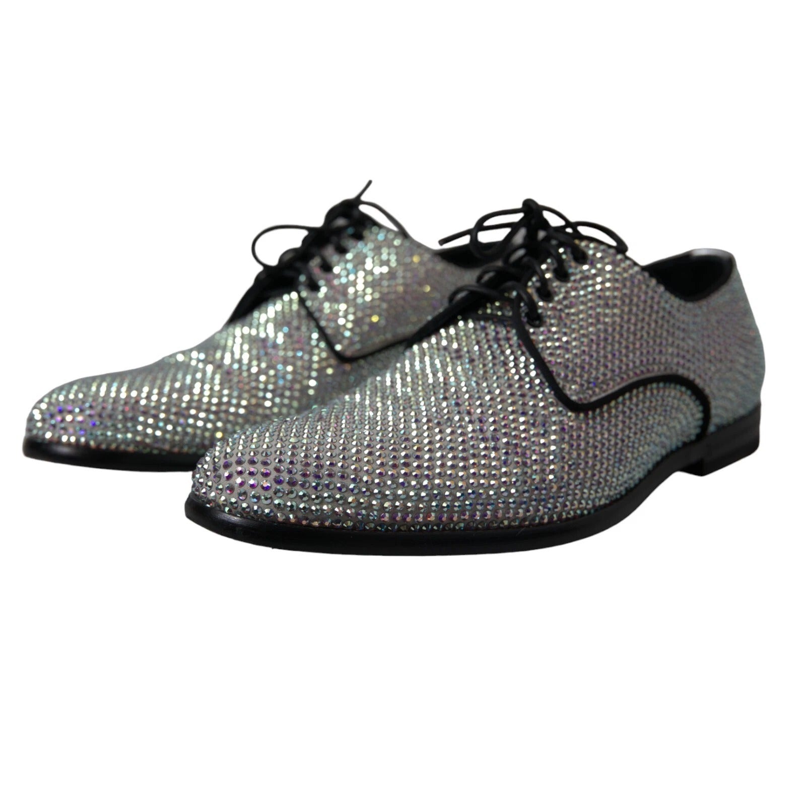 Dolce & Gabbana Silberne Leder Strass Derby Schuhe