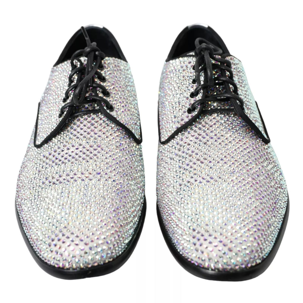 Dolce & Gabbana Silberne Leder Strass Derby Schuhe