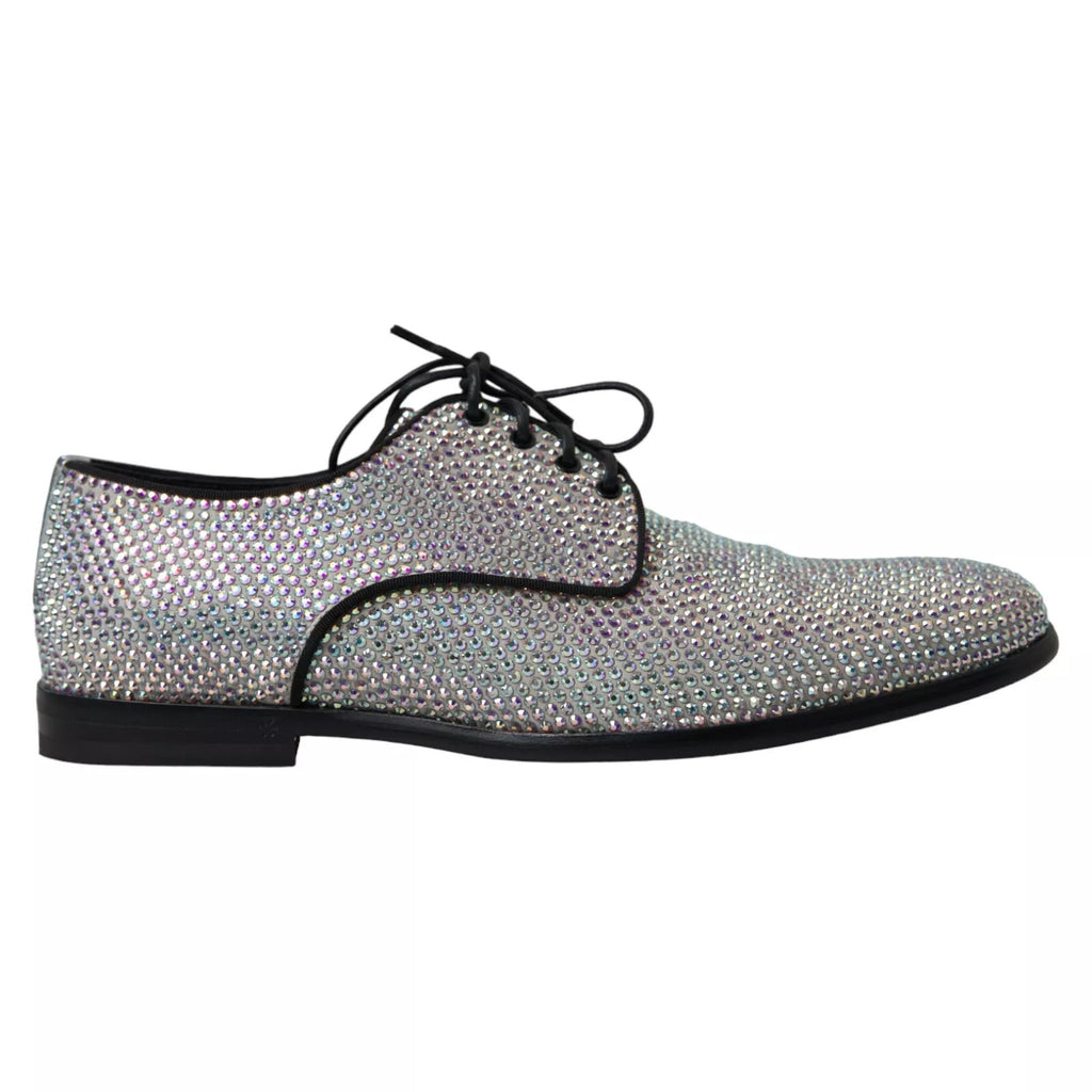 Dolce & Gabbana Silberne Leder Strass Derby Schuhe