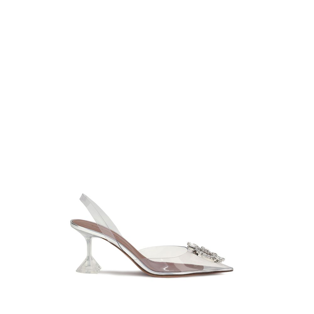 Amina Muaddi Silberne Polyethylen-Plateau-Pumps