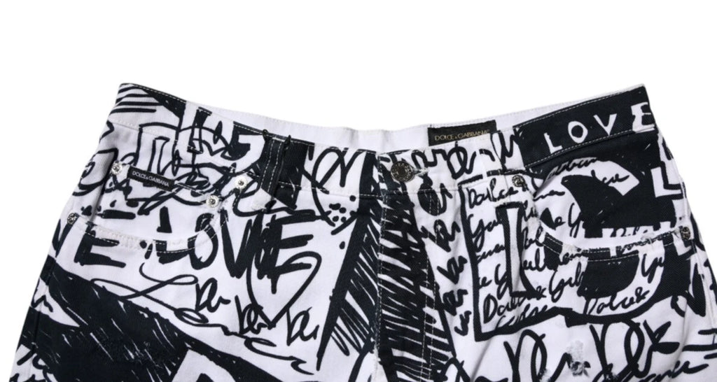 Dolce & Gabbana Weiße Graffiti Baumwolle Männer Bermuda Denim Shorts