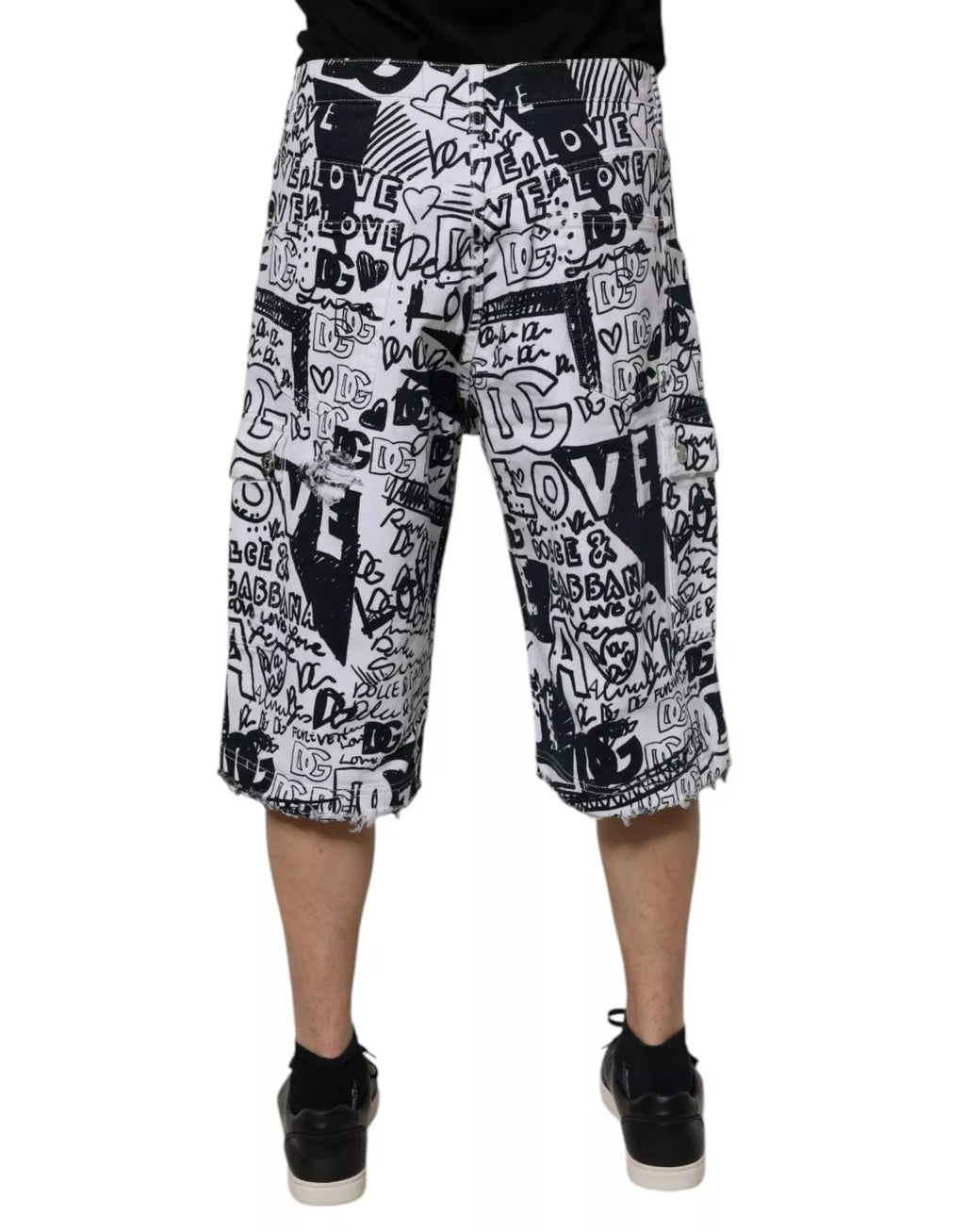 Dolce & Gabbana Weiße Graffiti Baumwolle Männer Bermuda Denim Shorts