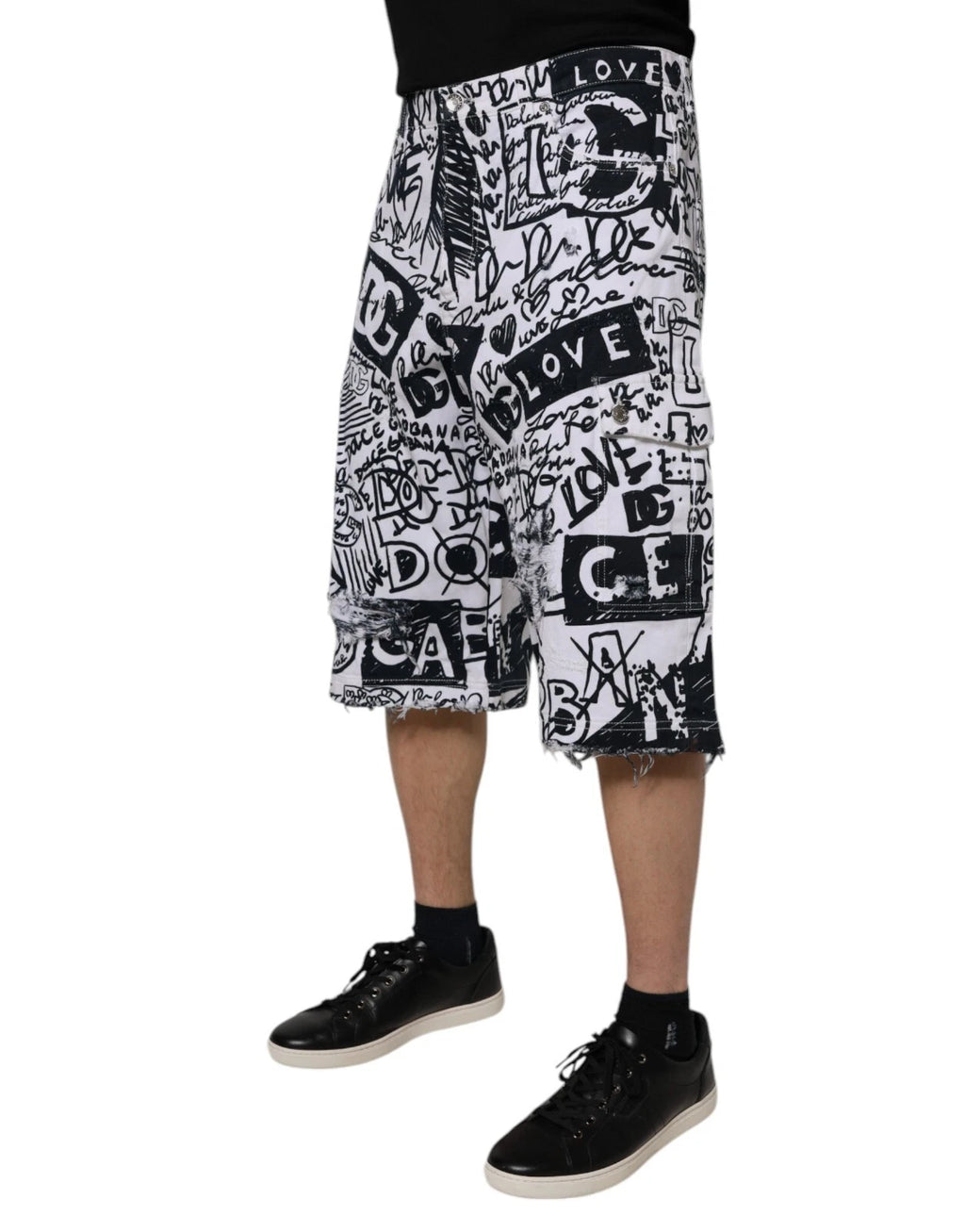 Dolce & Gabbana Weiße Graffiti Baumwolle Männer Bermuda Denim Shorts