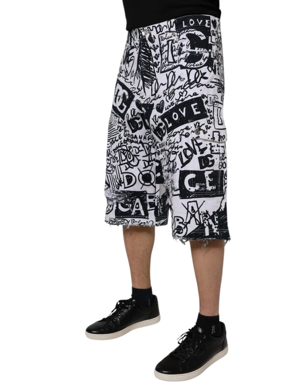 Dolce & Gabbana Weiße Graffiti Baumwolle Männer Bermuda Denim Shorts