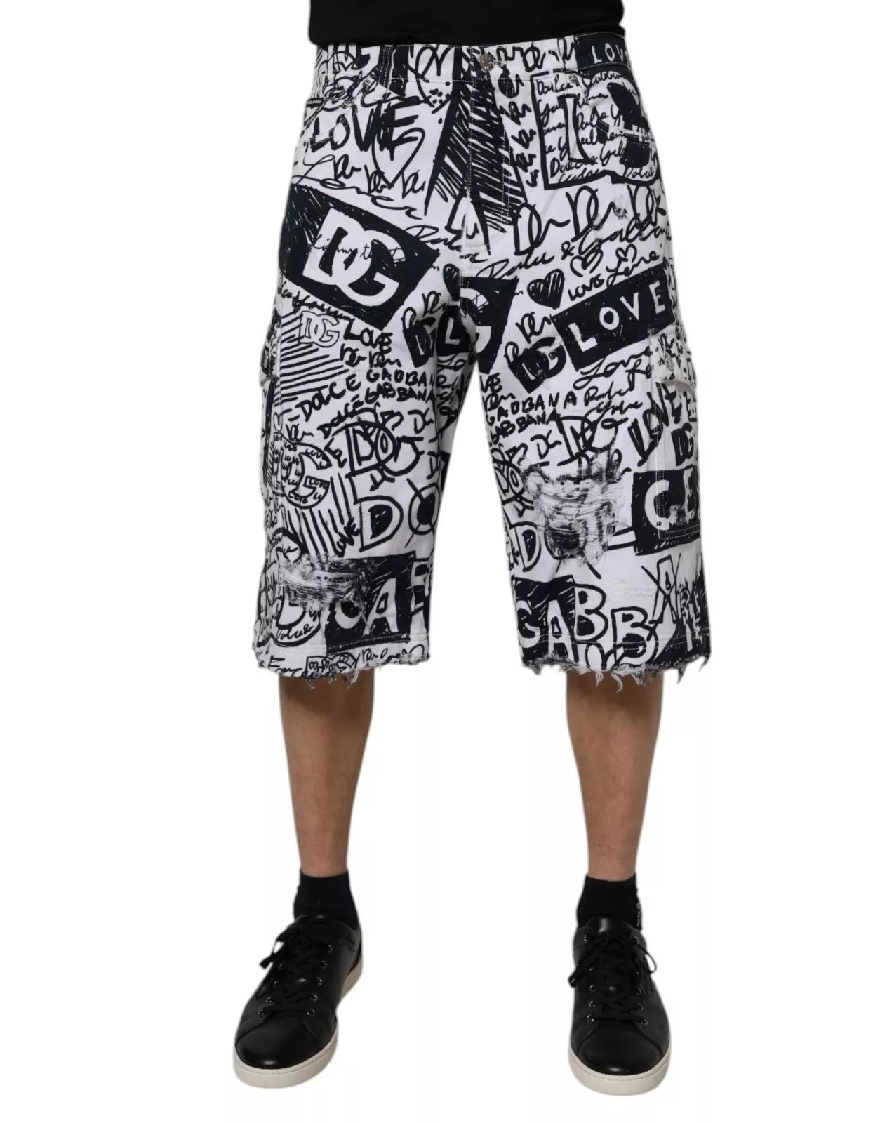 Dolce & Gabbana Weiße Graffiti Baumwolle Männer Bermuda Denim Shorts
