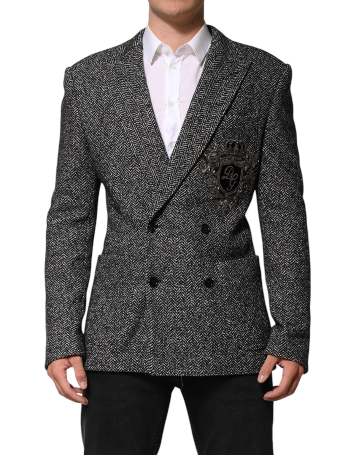 Dolce & Gabbana Zwart-Wit Dubbel Knoops Heren Pak Blazer